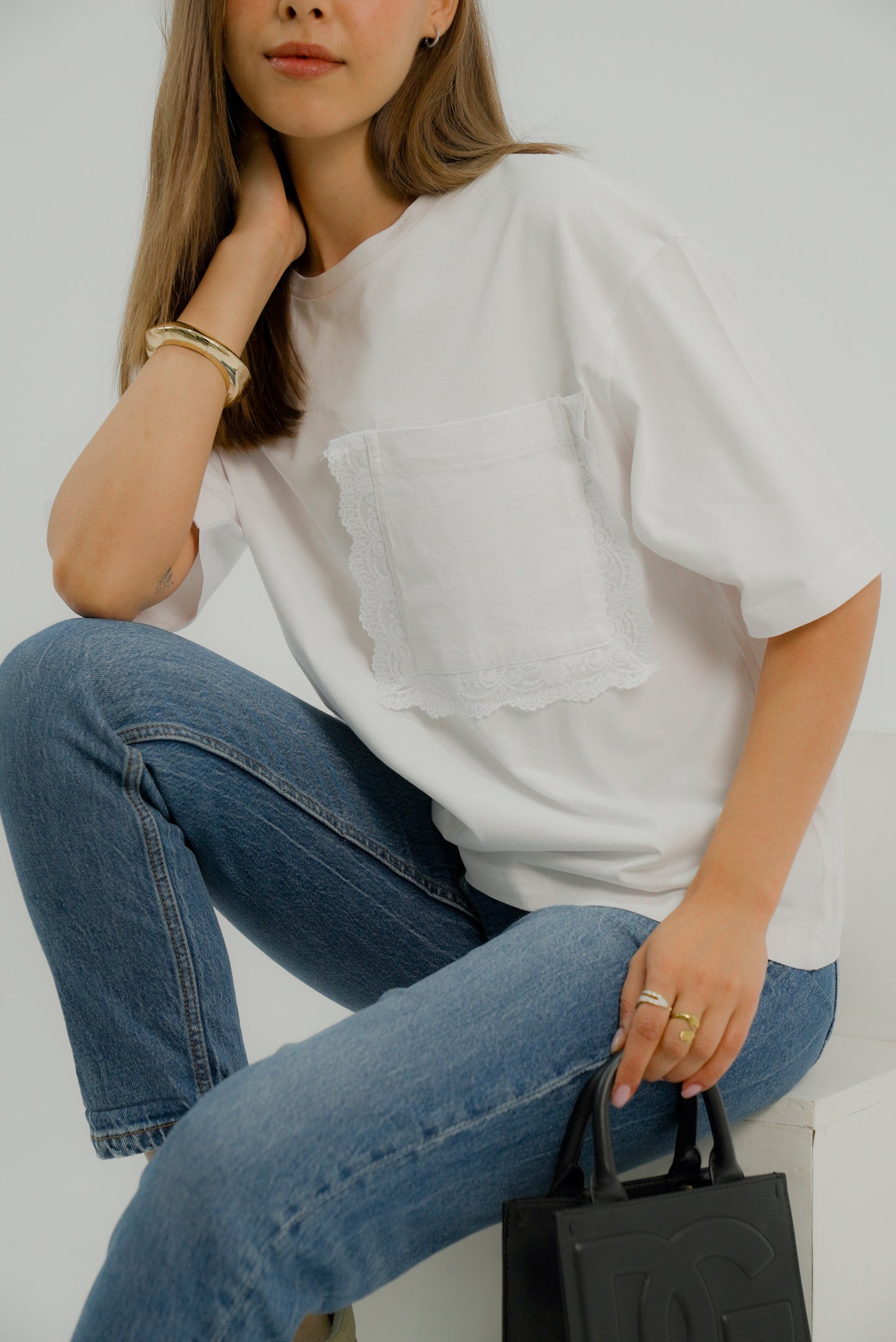 Oversized Tshirt with Statement Pocket in White