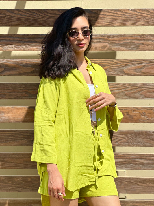 Breezy Linen Short Set - Citrus Green