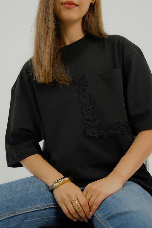 Oversized Tshirt with Statement Pocket in Black