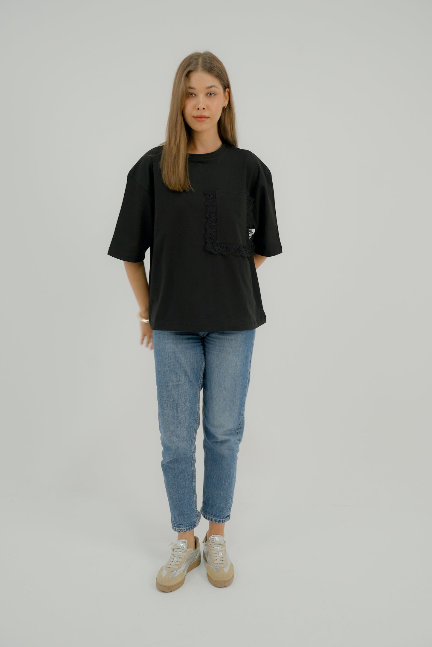 Oversized Tshirt with Statement Pocket in Black