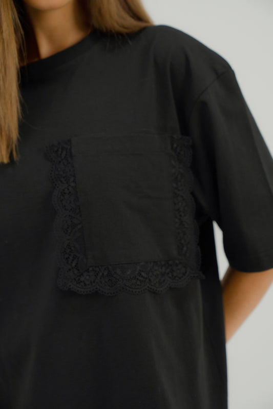 Oversized Tshirt with Statement Pocket in Black