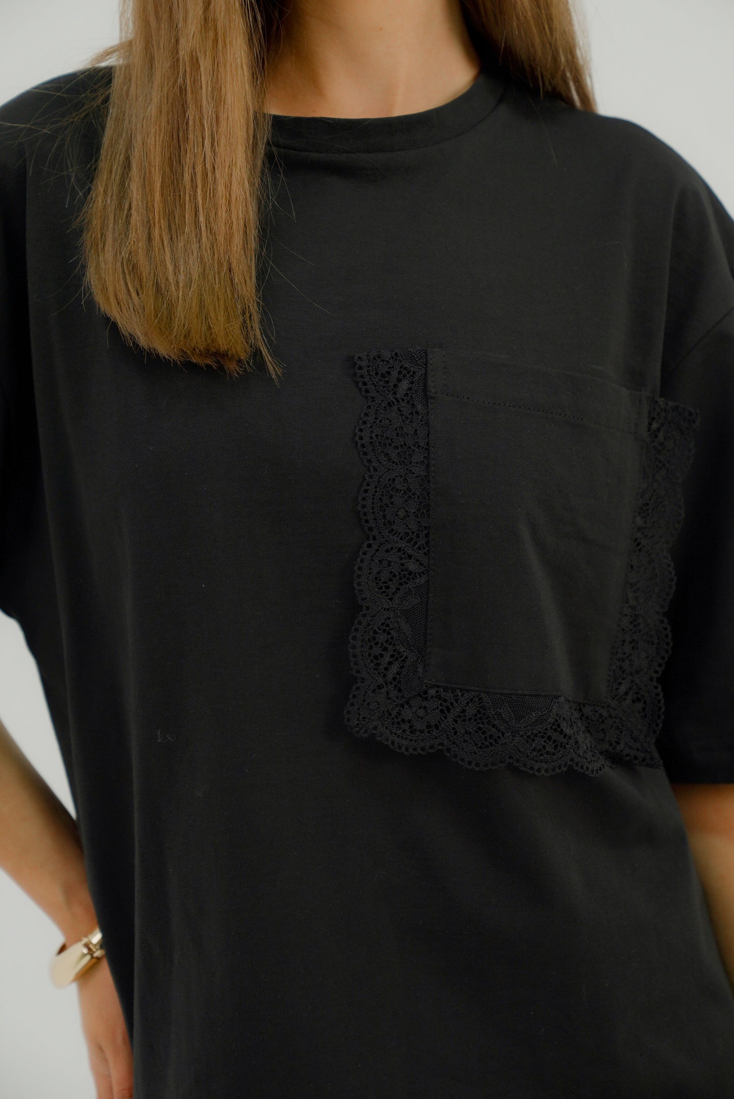 Oversized Tshirt with Statement Pocket in Black