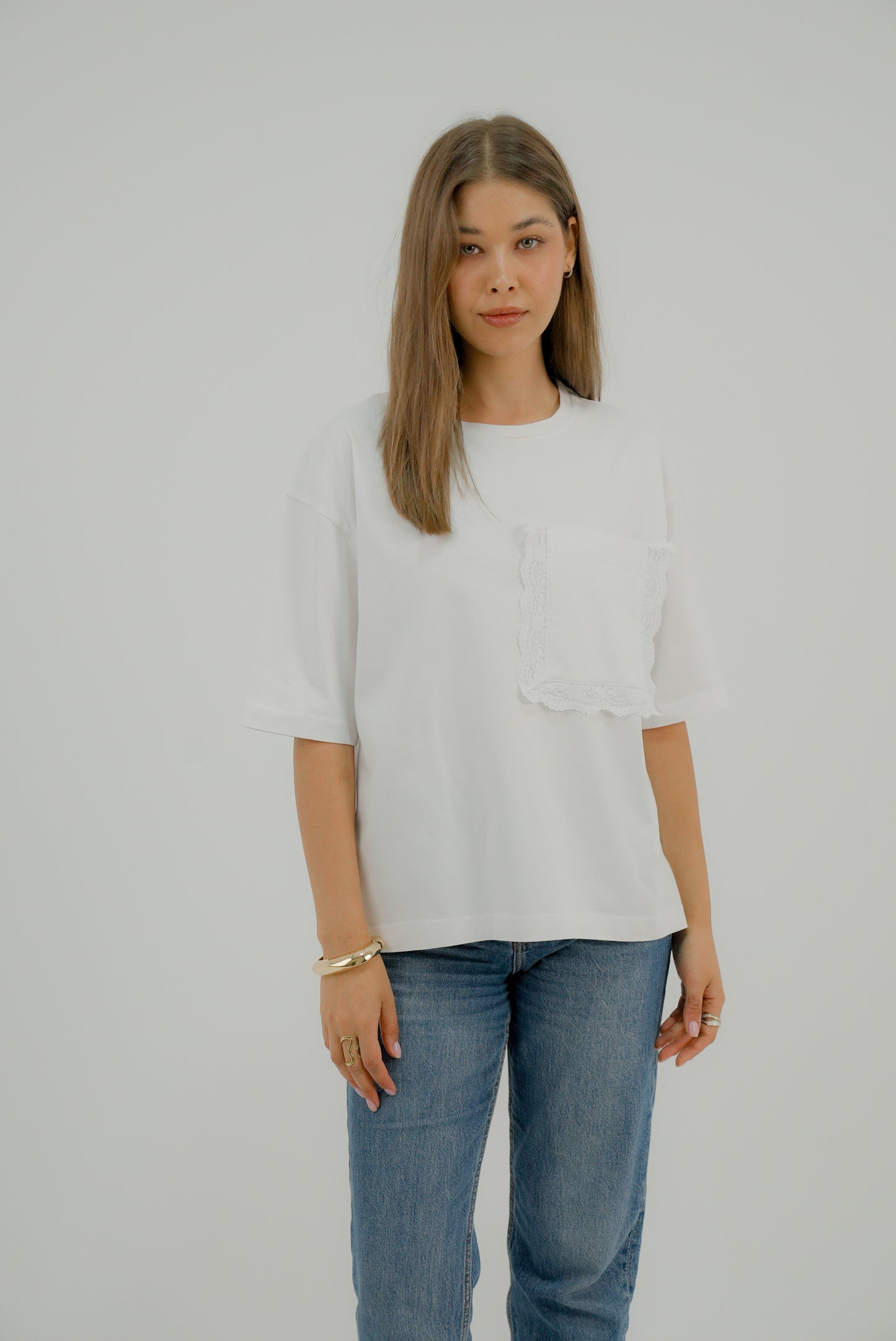 Oversized Tshirt with Statement Pocket in White