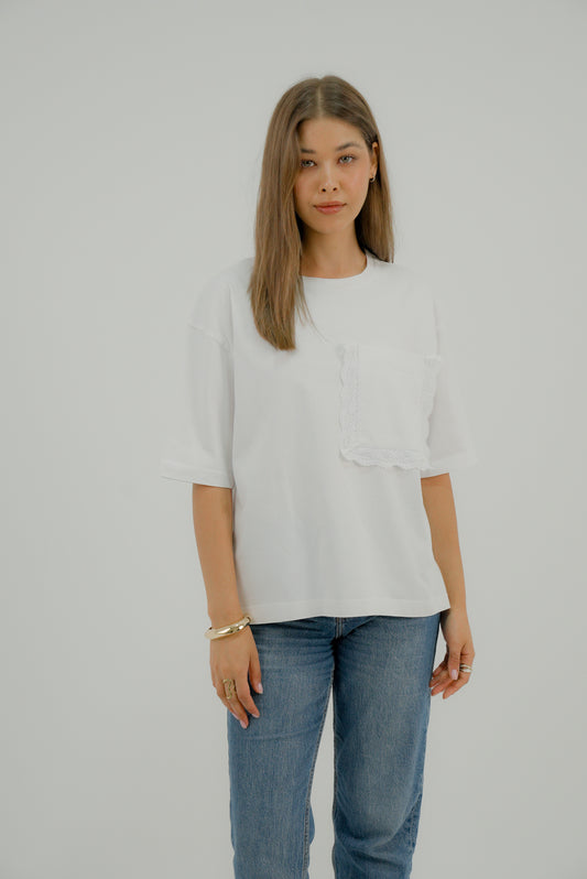 Oversized Tshirt with Statement Pocket in White