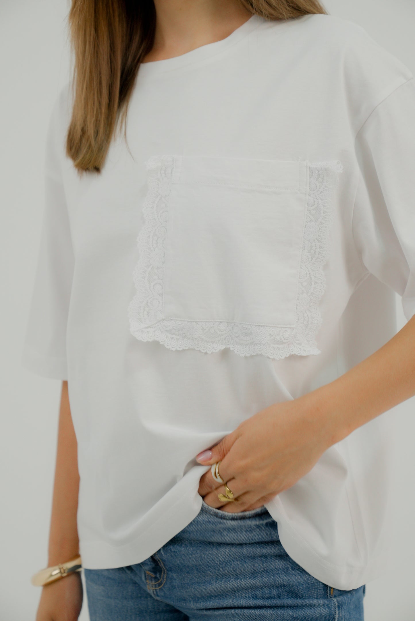 Oversized Tshirt with Statement Pocket in White