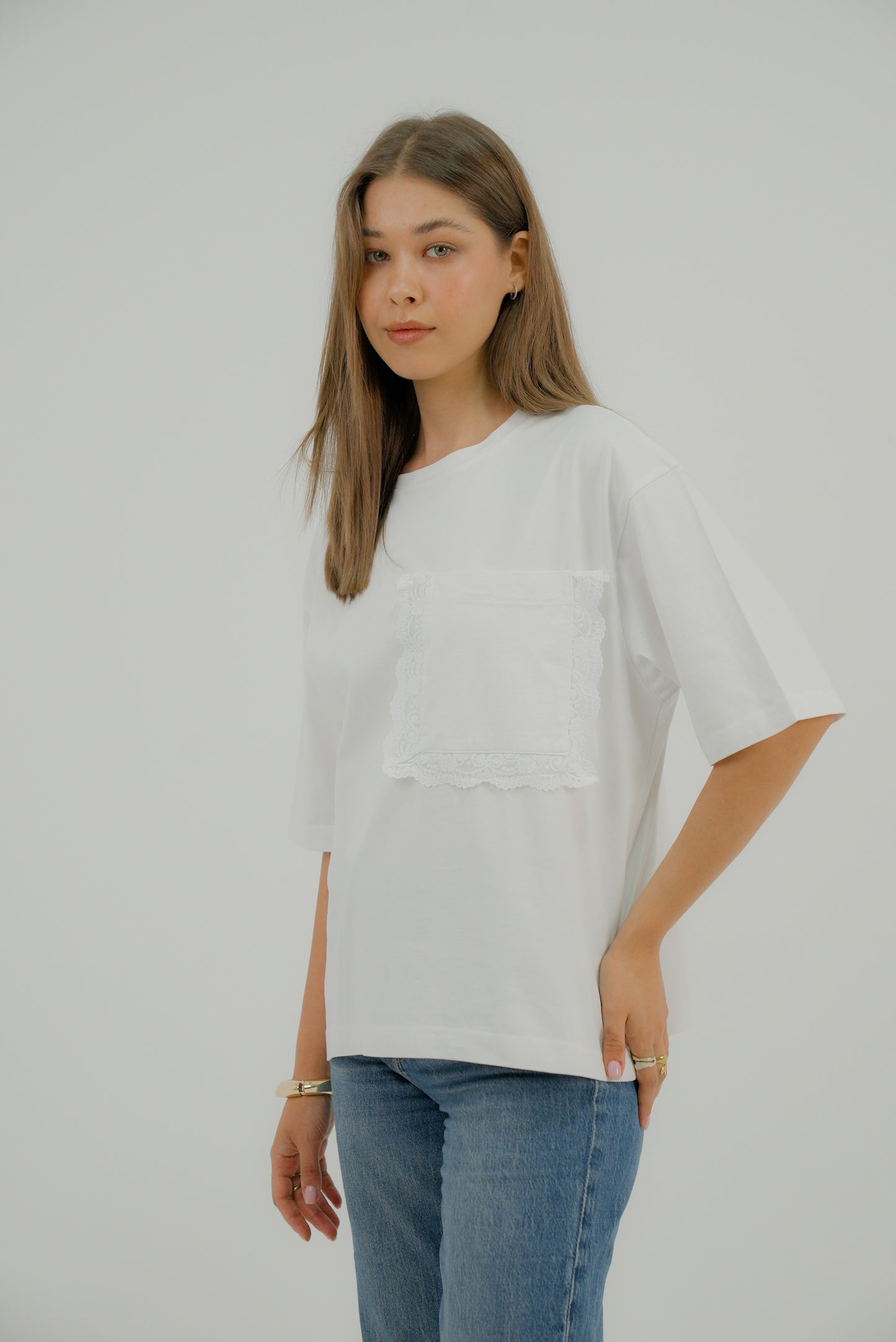 Oversized Tshirt with Statement Pocket in White