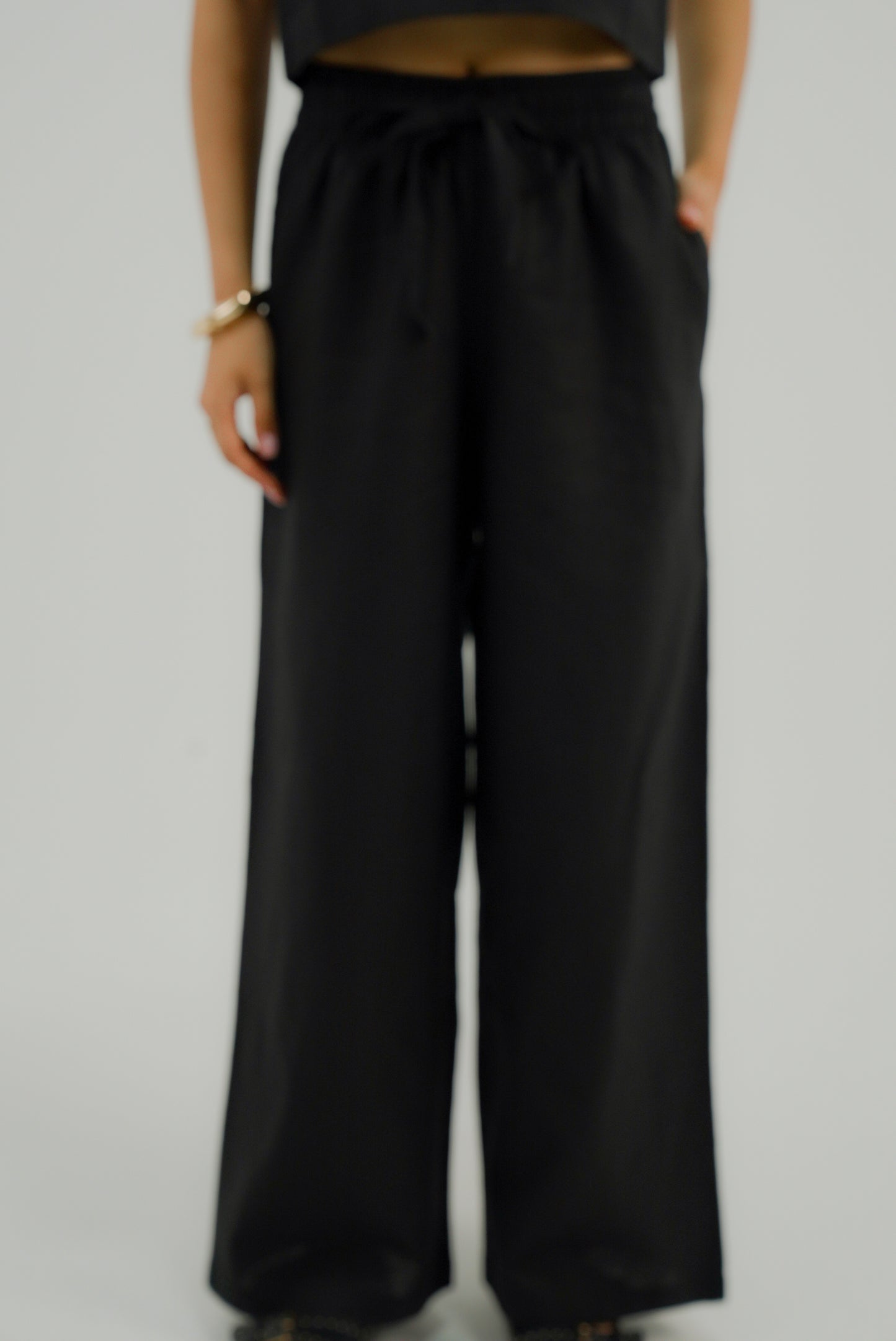 Wide Leg Linen Pants - Black