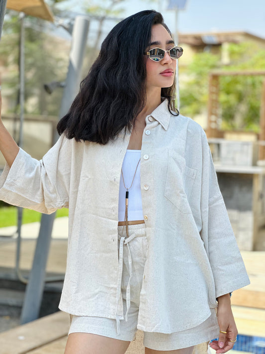 Breezy Linen Short Set - Beige