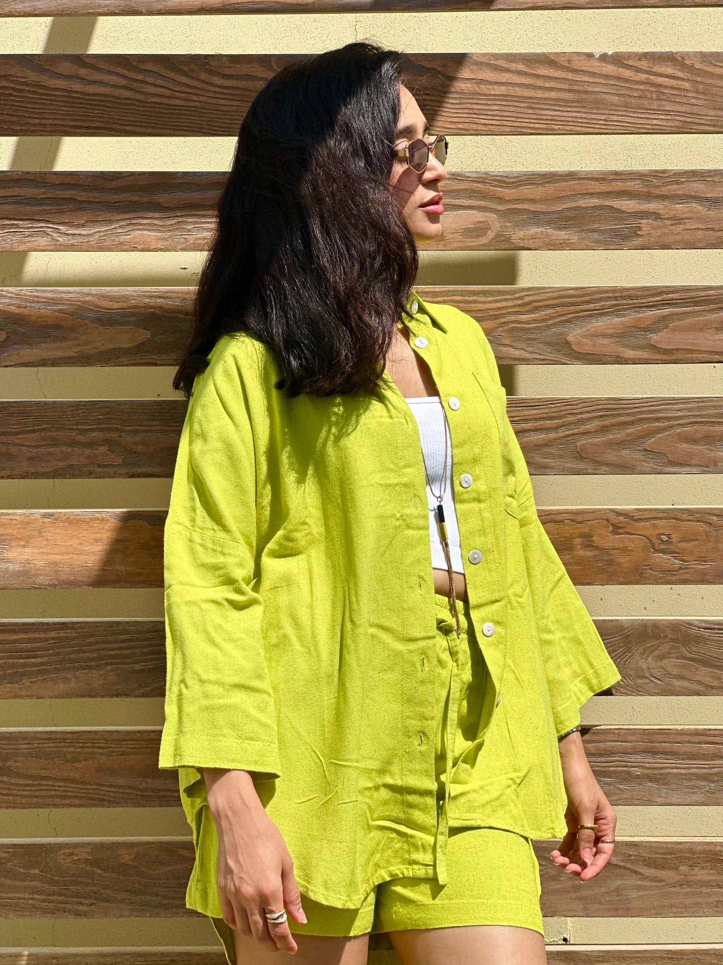 Breezy Linen Short Set - Citrus Green