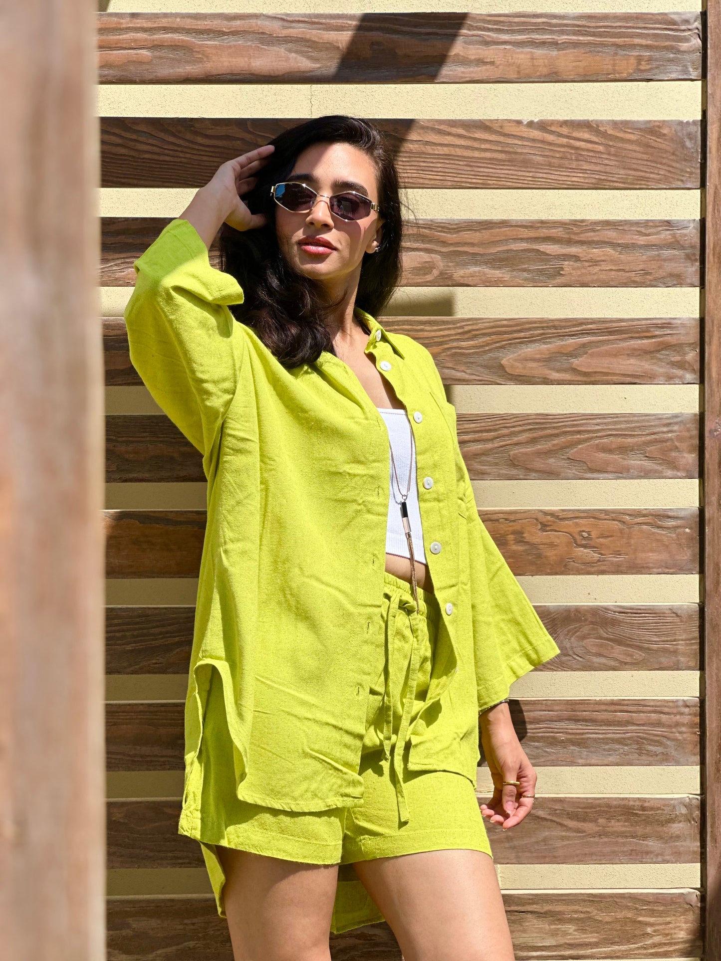 Breezy Linen Short Set - Citrus Green
