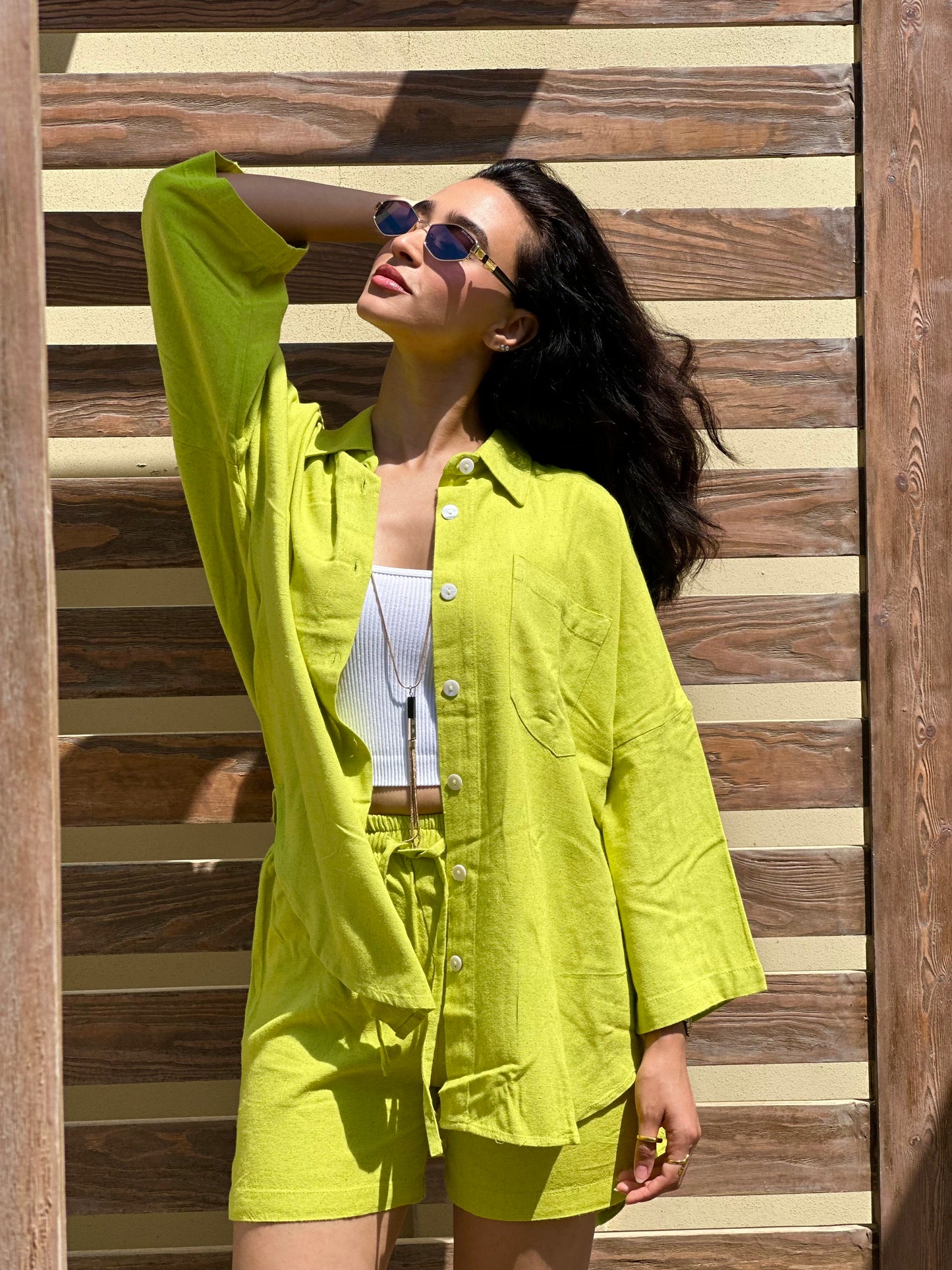 Breezy Linen Short Set - Citrus Green