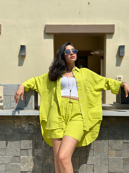 Breezy Linen Short Set - Citrus Green