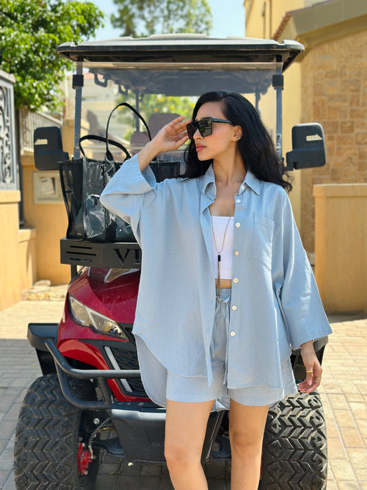Breezy Linen Short Set - Blue